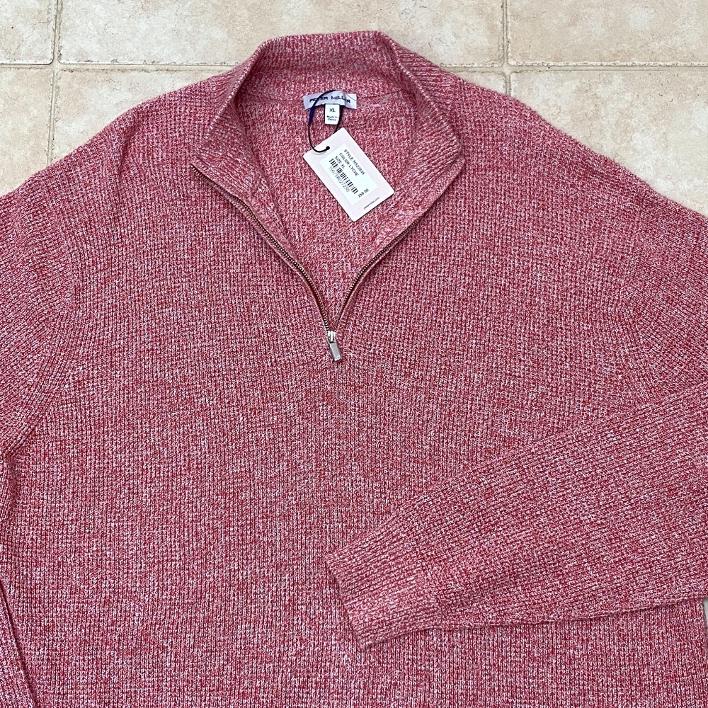 Peter Millar Long Sleeve Cotton Wool Blend Basket Weave 1/4 Zip Sweater NWT XL